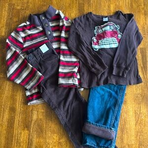 Gymboree Boys Set- Shirt, Fleece Lined Jeans, NWT Brown Pants & Fleece pullover